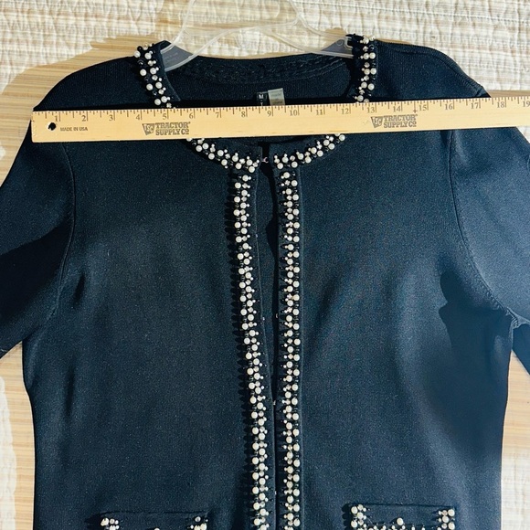 M.T.W.T 9-5 Black Cardigan With Faux Pearl And Gem Accents, Size XL - Picture 9 of 11